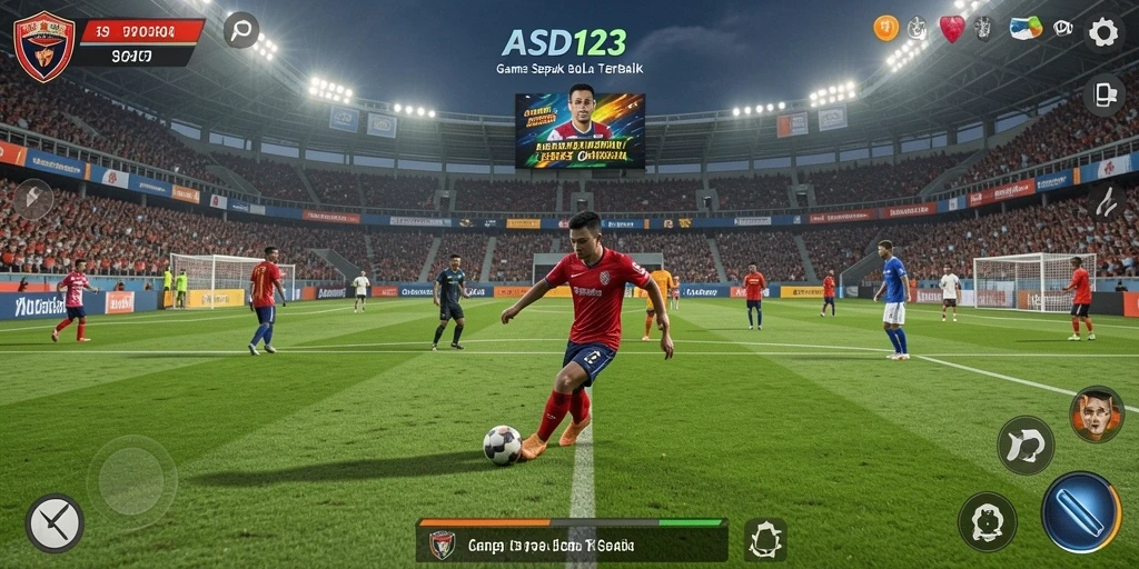 Tampilan gameplay mendebarkan dalam ASD123 dengan aksi sepak bola yang realistis.