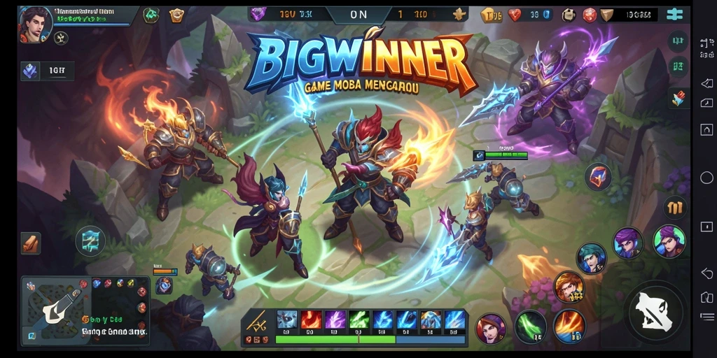Tampilan gameplay seru dari BIGWINNER dengan aksi pertarungan MOBA.