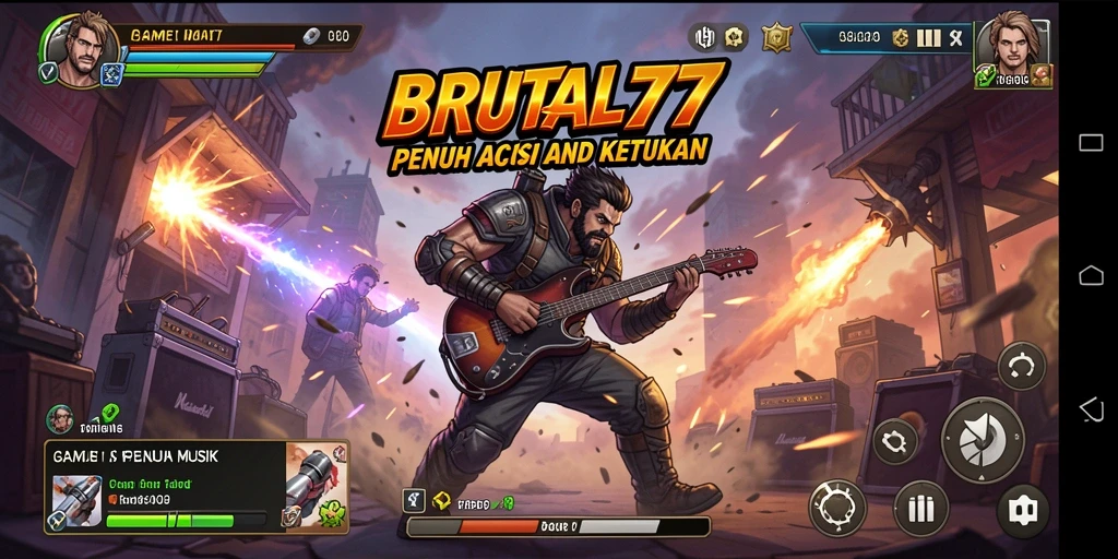 Gameplay BRUTAL77 menunjukkan pemain menekan tombol sesuai irama lagu.