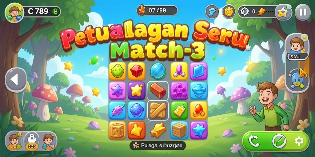 Tangkapan layar C789 menampilkan gameplay seru dari puzzle Match-3.