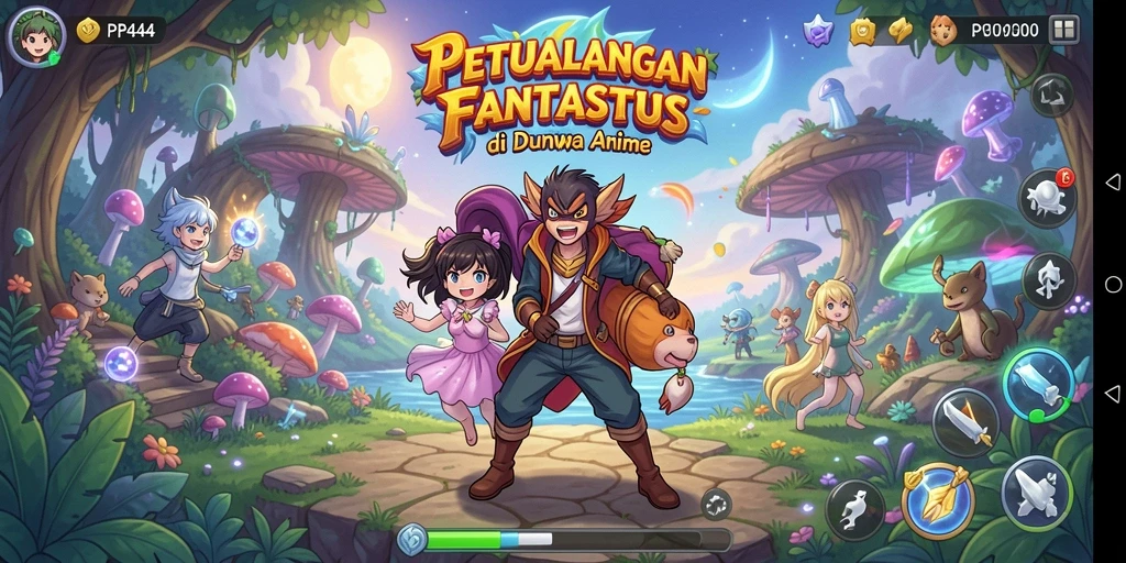 Tampilan gameplay PP444 yang menampilkan aksi karakter Anime.