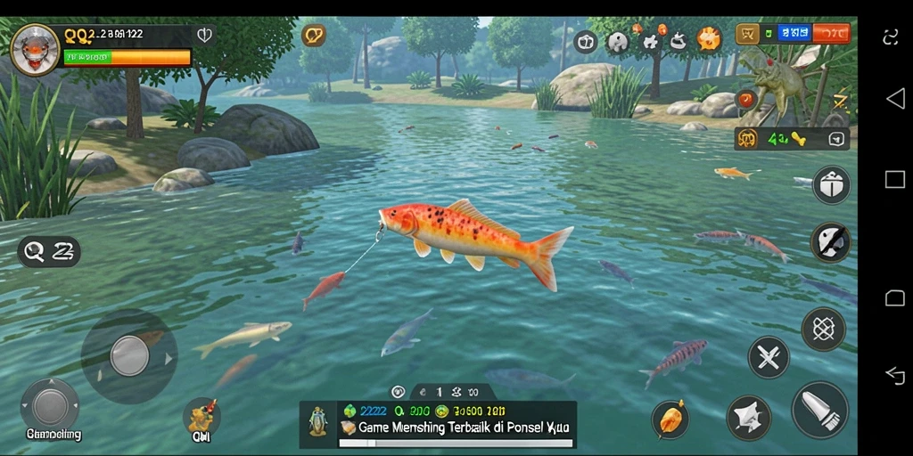 Gameplay memancing menakjubkan dalam QQ222 menunjukkan aksi seru menangkap ikan.