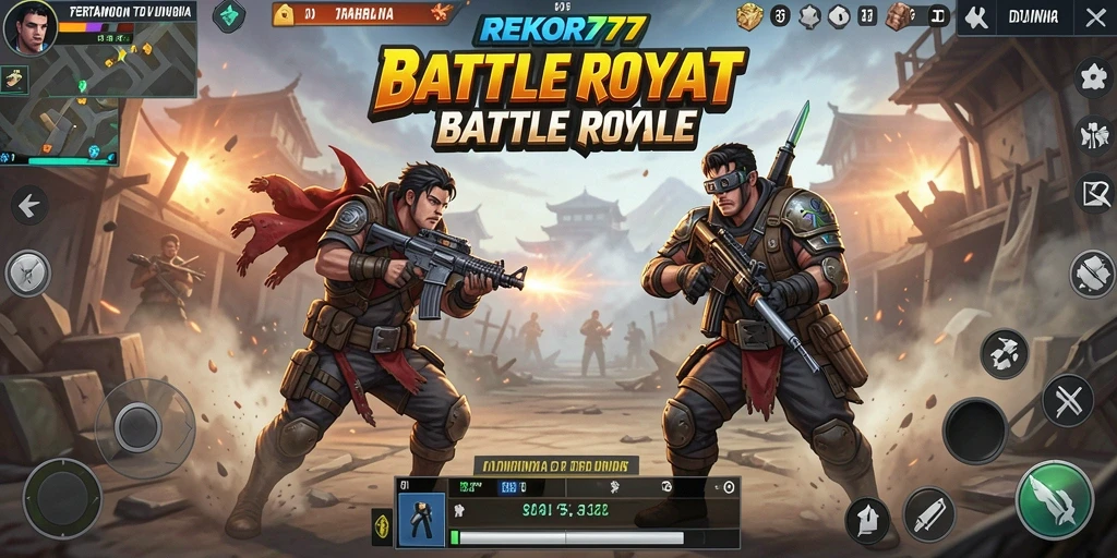 Tampilan seru pertempuran dalam gameplay REKOR777 Battle Royale.
