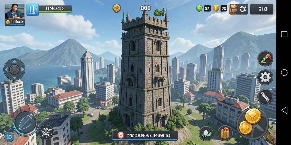 Tampilan menarik dari gameplay Tower Defense di UNO4D.