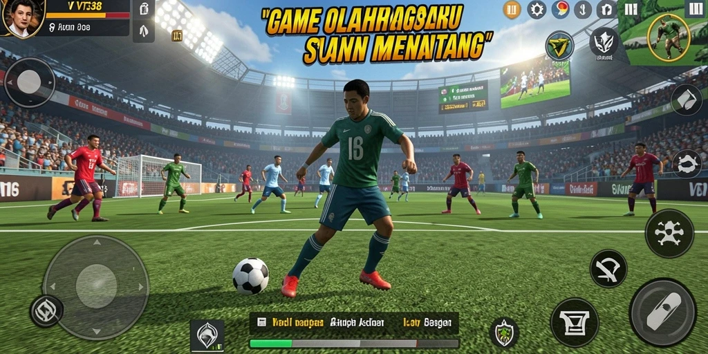 Tangkapan layar utama VT38 menunjukkan aksi seru dalam permainan olahraga.